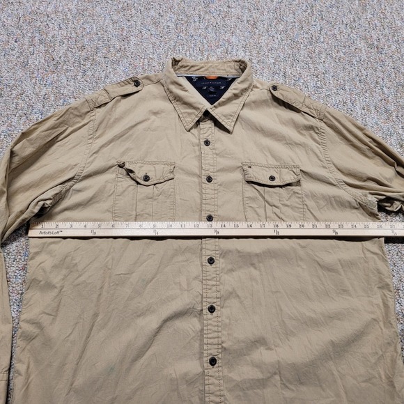 Tommy Hilfiger Shirt Mens 2XL Beige Corduroy Button Up Long Sleeve Safari Trim - Picture 11 of 15